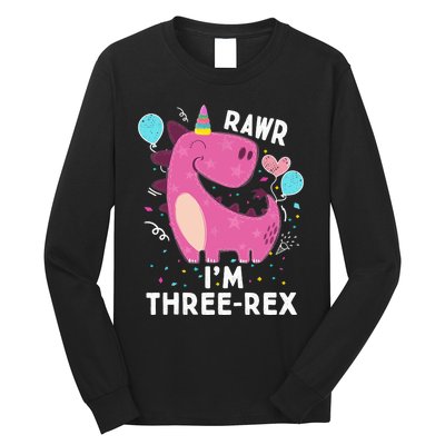 Rawr I'm Three-Rex 3rd Birthday Gifts 3 Year Old Dinosaur Long Sleeve Shirt