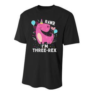 Rawr I'm Three-Rex 3rd Birthday Gifts 3 Year Old Dinosaur Youth Performance Sprint T-Shirt