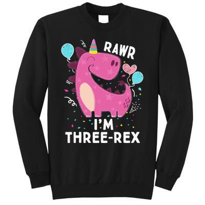 Rawr I'm Three-Rex 3rd Birthday Gifts 3 Year Old Dinosaur Tall Sweatshirt