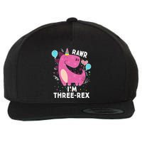 Rawr I'm Three-Rex 3rd Birthday Gifts 3 Year Old Dinosaur Wool Snapback Cap