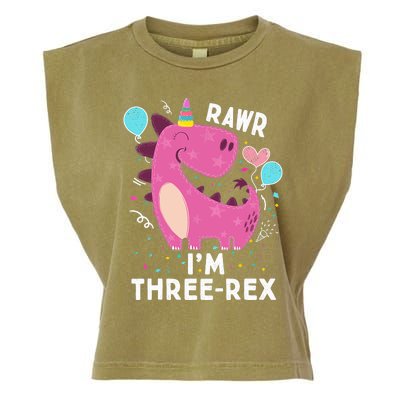 Rawr I'm Three-Rex 3rd Birthday Gifts 3 Year Old Dinosaur Garment-Dyed Women's Muscle Tee