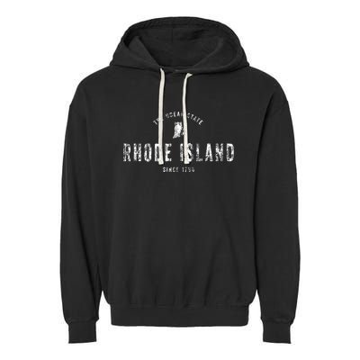 Rhode Island T Vintage Sports Design Retro Ri Garment-Dyed Fleece Hoodie