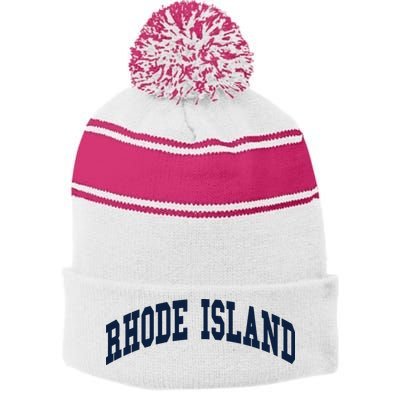 Rhode Island Throwback Design Classic Stripe Pom Pom Beanie