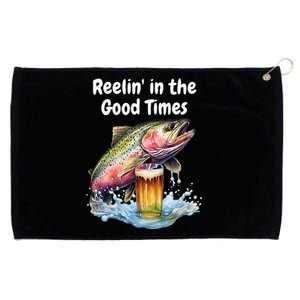 Reelin' in the Good Times A Unique Fish & Beer Design Grommeted Golf Towel