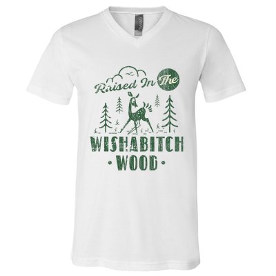 Raised In The Wishabitch Woods Funny Camping V-Neck T-Shirt