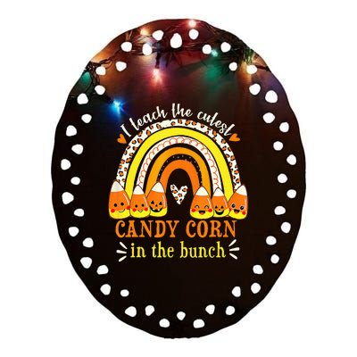 Rainbow I Teach Cutest Candy Corn Teacher Halloween Costume Ceramic Oval Ornament