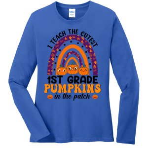 Rainbow I Teach The Cutest Pumpkins 1St Grade Teacher Gift Ladies Long Sleeve Shirt