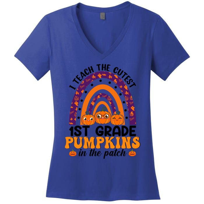 Rainbow I Teach The Cutest Pumpkins 1St Grade Teacher Gift Women's V-Neck T-Shirt