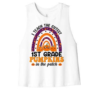 Rainbow I Teach The Cutest Pumpkins 1St Grade Teacher Gift Women's Racerback Cropped Tank