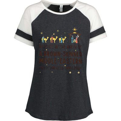 Rejoice In The Birth Of A Brown Skinned Middle Eastern  Enza Ladies Jersey Colorblock Tee