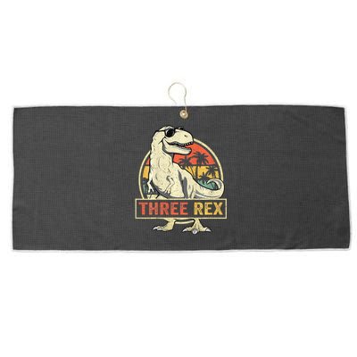 Roaring into Three Dinosaur Birthday Celebration Large Microfiber Waffle Golf Towel