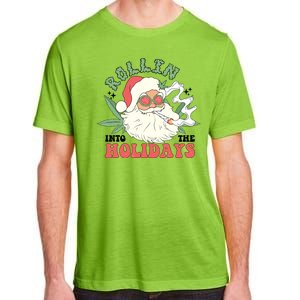 Rollin Into The Holidays Funny Marijuana Santa Adult ChromaSoft Performance T-Shirt