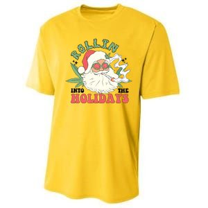 Rollin Into The Holidays Funny Marijuana Santa Performance Sprint T-Shirt