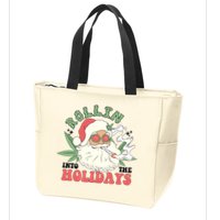 Rollin Into The Holidays Funny Marijuana Santa Zip Tote Bag