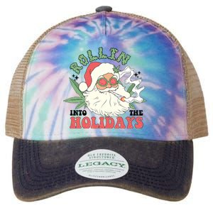 Rollin Into The Holidays Funny Marijuana Santa Legacy Tie Dye Trucker Hat