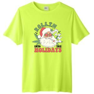 Rollin Into The Holidays Funny Marijuana Santa Tall Fusion ChromaSoft Performance T-Shirt