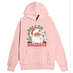 Rollin Into The Holidays Funny Marijuana Santa Urban Pullover Hoodie