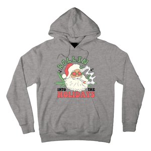 Rollin Into The Holidays Funny Marijuana Santa Hoodie