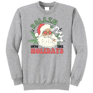 Rollin Into The Holidays Funny Marijuana Santa Sweatshirt