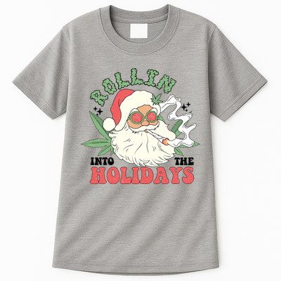 Rollin Into The Holidays Funny Marijuana Santa Tall T-Shirt