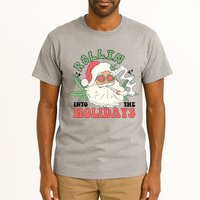 Rollin Into The Holidays Funny Marijuana Santa Tall T-Shirt