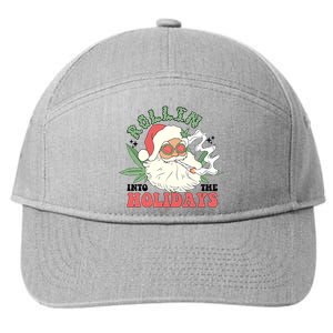 Rollin Into The Holidays Funny Marijuana Santa 7-Panel Snapback Hat