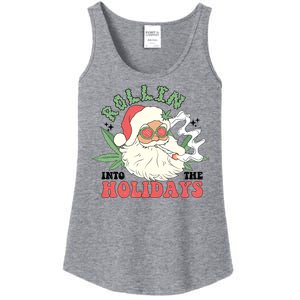 Rollin Into The Holidays Funny Marijuana Santa Ladies Essential Tank