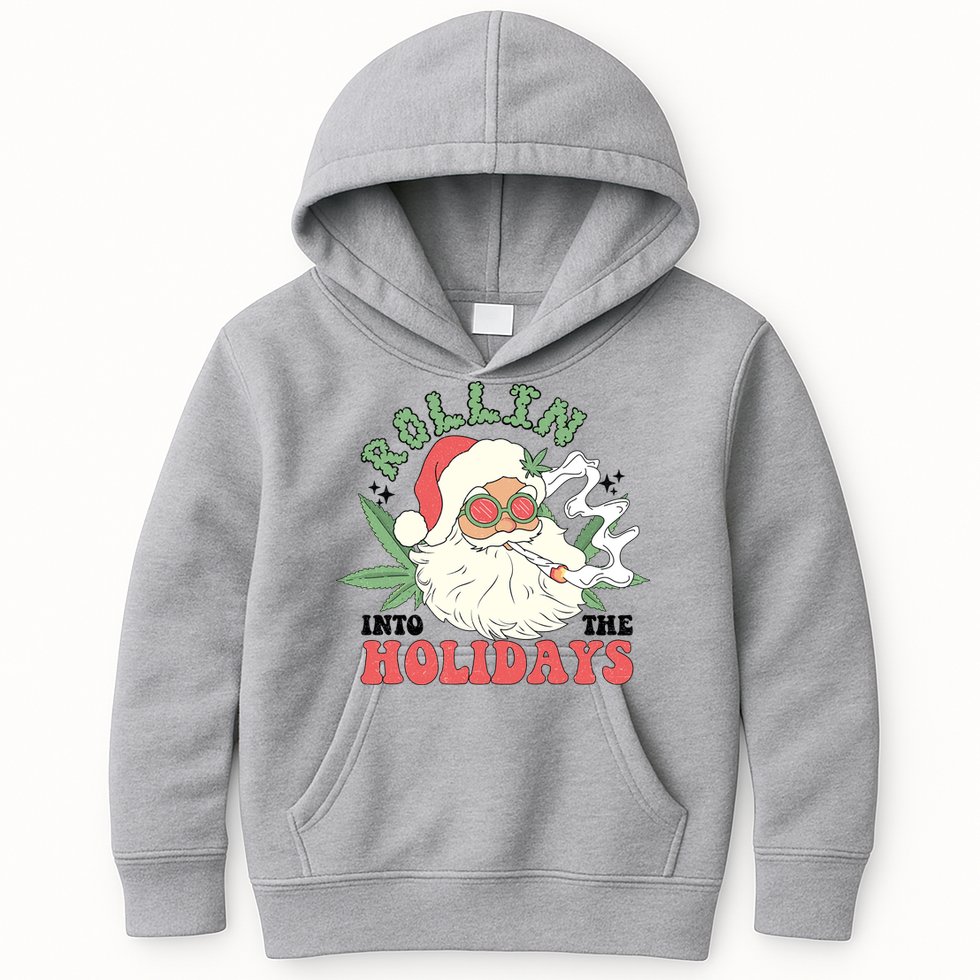 Rollin Into The Holidays Funny Marijuana Santa Kids Hoodie