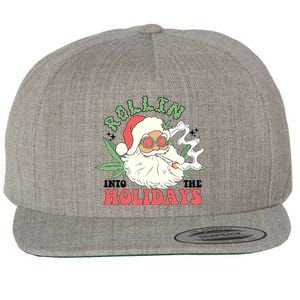 Rollin Into The Holidays Funny Marijuana Santa Wool Snapback Cap