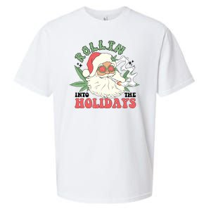 Rollin Into The Holidays Funny Marijuana Santa Sueded Cloud Jersey T-Shirt