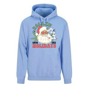 Rollin Into The Holidays Funny Marijuana Santa Unisex Surf Hoodie