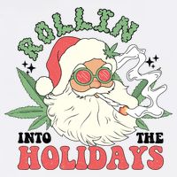Rollin Into The Holidays Funny Marijuana Santa Cool Comfort Performance Bucket Hat