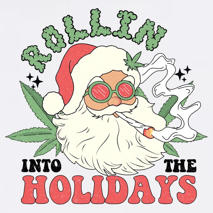 Rollin Into The Holidays Funny Marijuana Santa Cool Comfort Performance Bucket Hat