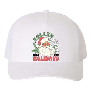 Rollin Into The Holidays Funny Marijuana Santa Yupoong Adult 5-Panel Trucker Hat