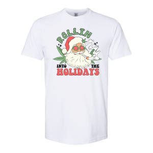 Rollin Into The Holidays Funny Marijuana Santa Softstyle® CVC T-Shirt