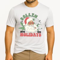 Rollin Into The Holidays Funny Marijuana Santa Cooling Performance Crew T-Shirt