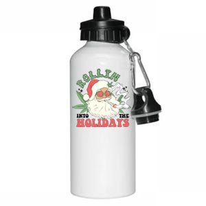 Rollin Into The Holidays Funny Marijuana Santa Aluminum Water Bottle