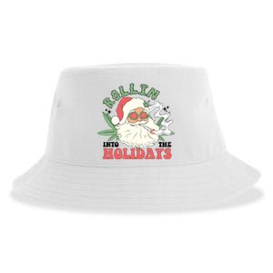 Rollin Into The Holidays Funny Marijuana Santa Sustainable Bucket Hat