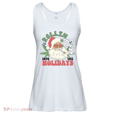 Rollin Into The Holidays Funny Marijuana Santa Ladies Essential Flowy Tank