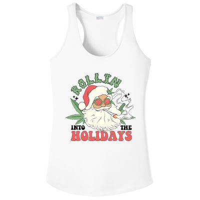 Rollin Into The Holidays Funny Marijuana Santa Ladies PosiCharge Competitor Racerback Tank