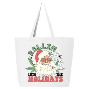 Rollin Into The Holidays Funny Marijuana Santa 25L Jumbo Tote