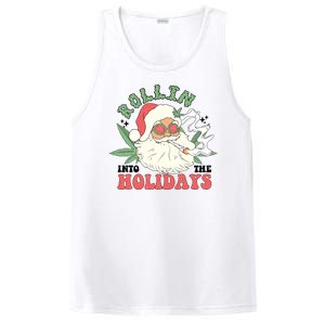 Rollin Into The Holidays Funny Marijuana Santa PosiCharge Competitor Tank