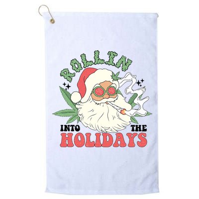 Rollin Into The Holidays Funny Marijuana Santa Golf Towel
