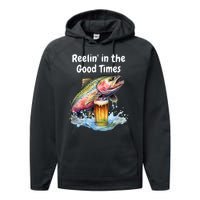 Reelin In The Good Times A Unique Fish & Beer Design Performance Fleece Hoodie