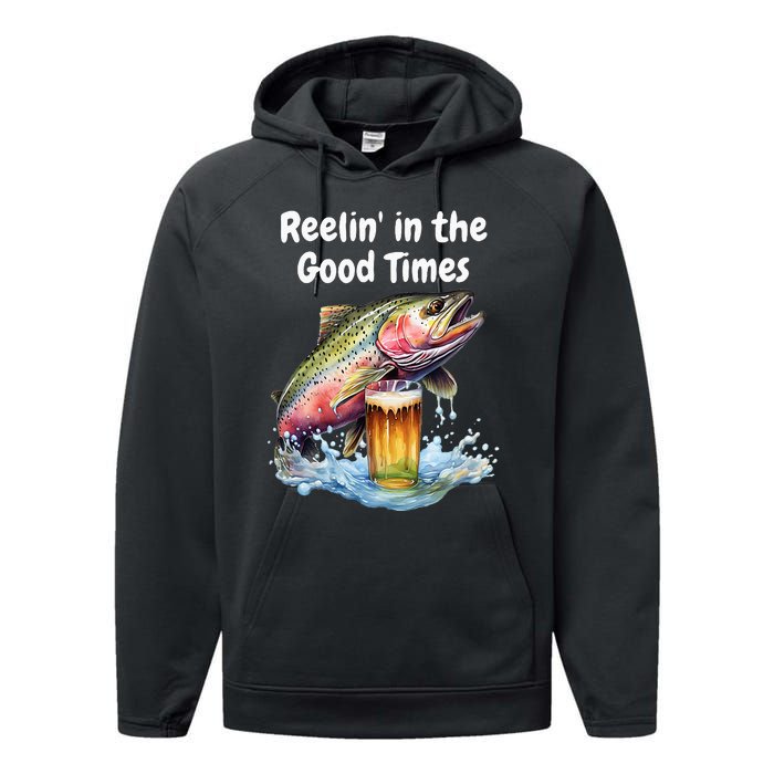 Reelin In The Good Times A Unique Fish & Beer Design Performance Fleece Hoodie