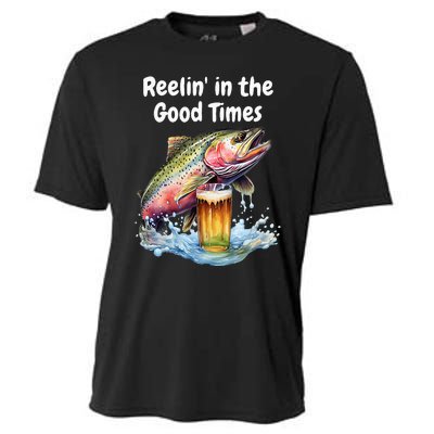 Reelin In The Good Times A Unique Fish & Beer Design Cooling Performance Crew T-Shirt