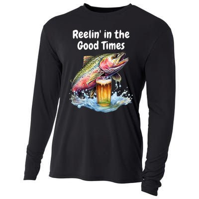 Reelin In The Good Times A Unique Fish & Beer Design Cooling Performance Long Sleeve Crew