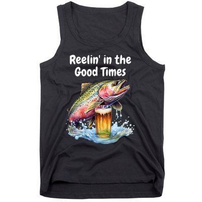 Reelin In The Good Times A Unique Fish & Beer Design Tank Top