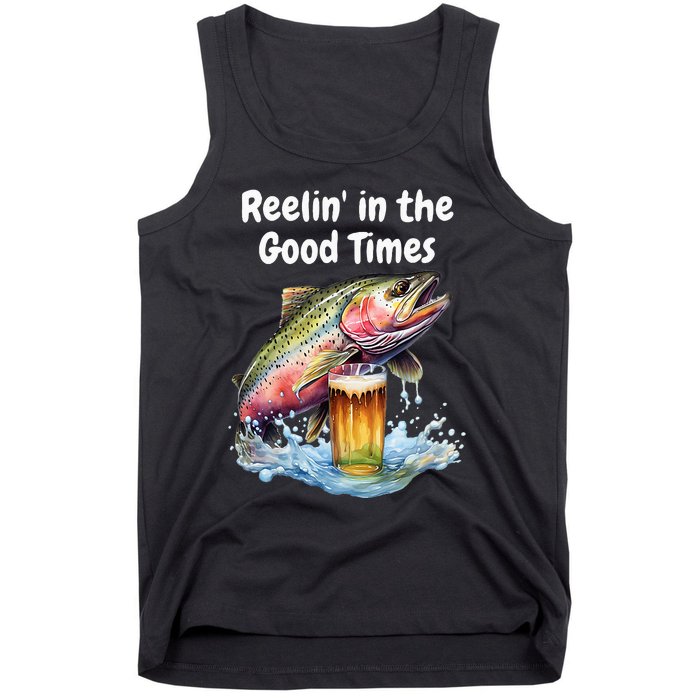 Reelin In The Good Times A Unique Fish & Beer Design Tank Top