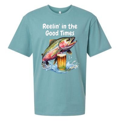 Reelin In The Good Times A Unique Fish & Beer Design Sueded Cloud Jersey T-Shirt